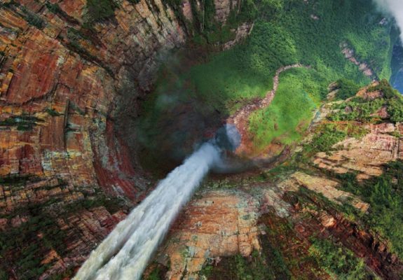 Churun-meru (Dragon) waterfalls in Venezuela captured by drone with HD Camera