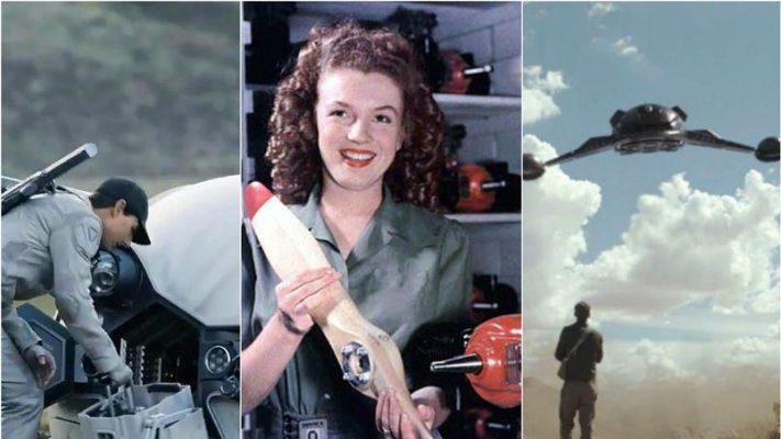 Marilyn Monroe holding the prop of a drone